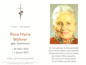 Sterbebild Wöhrer Rosa 1